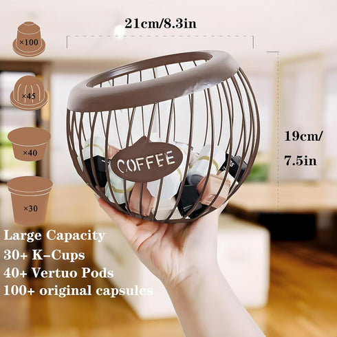 Large Capacity K Cup Holder, Coffee Pod Organizer for Counter, Metal Storage for Coffee Station (Brown)