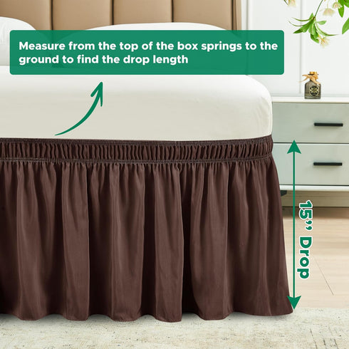 Biscaynebay Wrap Around Bed Skirts for Queen Beds, 15" Drop, Brown Adjustable Elastic Dust Ruffles