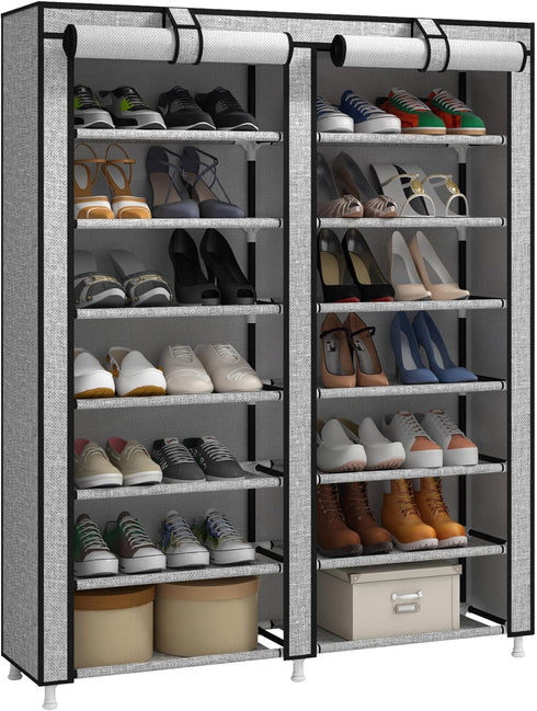 JIUYOTREE 7-Tier Shoe Rack Storage Organizer with Dustproof Cover Closet Cabinet Shelf