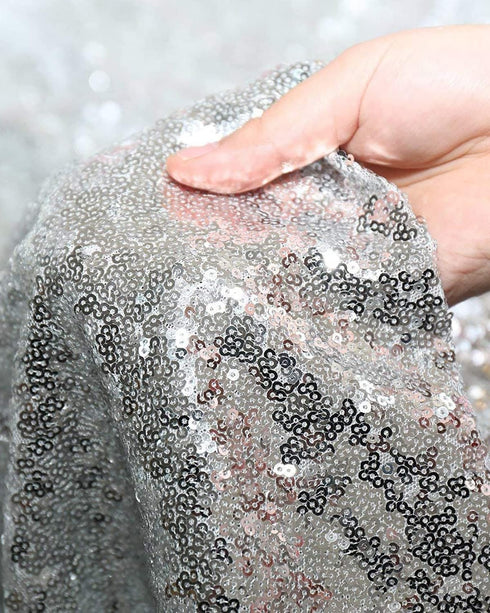 Silver Sequin Tablecloth, 50" x 80" Rectangle Sparkle Table Cover, Glitter Metal Table Overlay for Parties, Weddings,