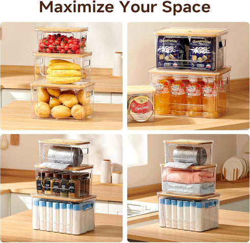 3-Pack Trash Bag Holder,Trash Bag Dispenser with Bamboo Lid, Stackable Acrylic Garbage Bag Dispenser for Under Sink Use