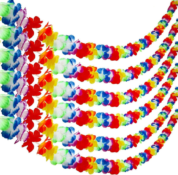 Aneco 6 Pack Colorful Hawaiian Luau Tropical Flower Lei Garland, 10 Feet Each