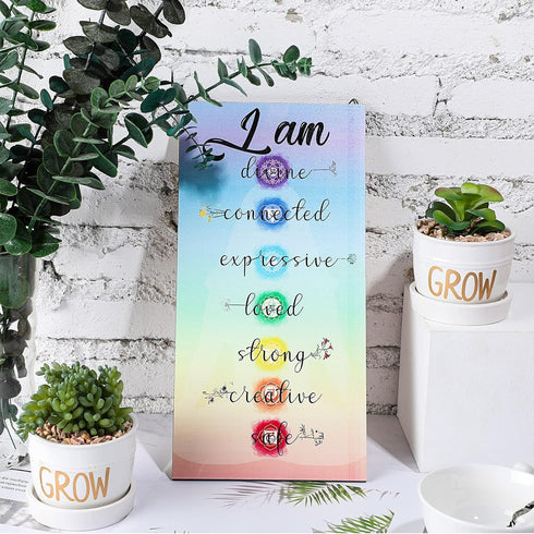 Blulu Chakra Quotes Sign, Buddha Wall Decor, Yoga Zen Wall Art, Wooden Spiritual Decor for Meditation Room