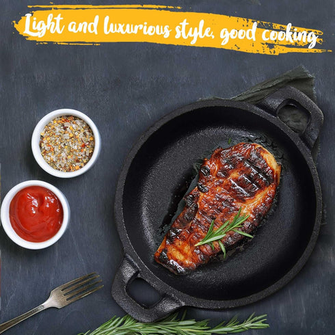 Mini Cast Iron Skillet, 5 x 5 x 1.2'' Round Pans, Black Casserole Dish, Oven Safe Cookware for Indoor Picnic