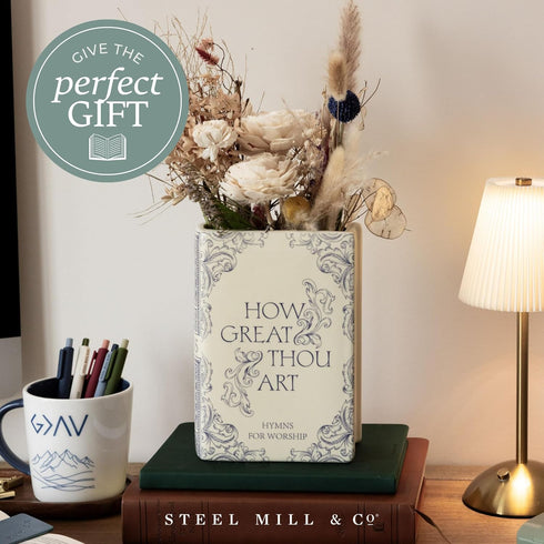 Steel Mill & Co Original Book-Shaped Decorative Vase, Ceramic Vases for Home Decor, Cute Christian Bookshelf Decor