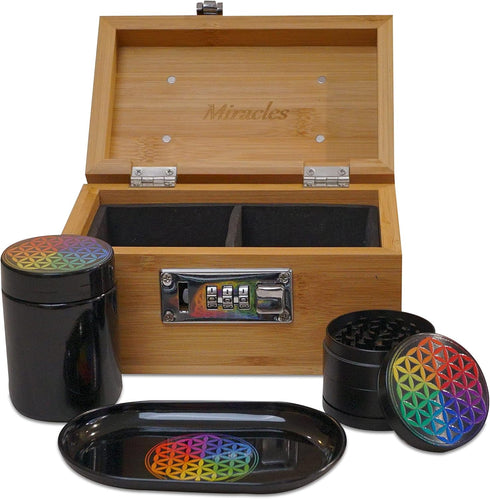 Miracles Bamboo Storage Box - Decorative Box with Lid and Combo Lock for Tea and Spice Storage