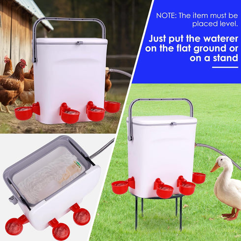 4 (2 Automatic Chicken Waterer with Float Valve Kit Hose Attachment and Poultry Water Cups, Duck Chicken Water Feeder