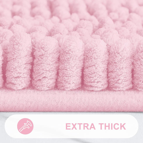Grandaily Chenille Striped Bathroom Rugs, Extra Thick Non-Slip Soft Plush Bath Mats, Pink 30x20