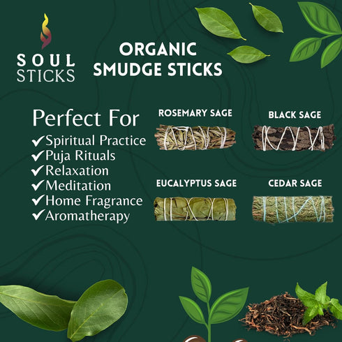 SOUL STICKS Smudge Stick Variety Gift Set - Bulk Sage Bundles for Space Cleansing, Smudging Wand Gift Set (Essential