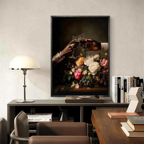 RIJDOJLK 16x24inch Black Couple Canvas Wall Art African American Man and Woman Poster Black Love Wall Art Bouquet