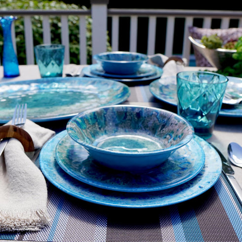 Radiance Teal Melamine 7.5" All Purpose Bowl Set of 6 - Deep Break-Resistant Bowls for Salad, Soup, Pasta, Snacks