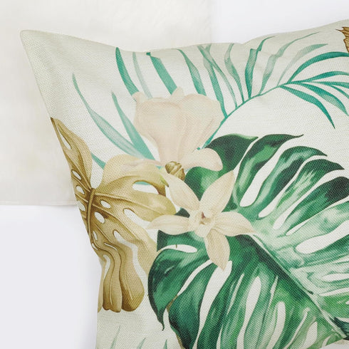 Bonhause Tropical Leaves Throw Pillow Covers, 18 x 18 Inch Green Brown Leaf Decorative Cushion Covers Set of 4