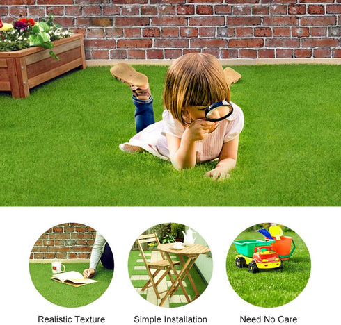 Oumefar Synthetic Artificial Grass Mat, Green Non-Woven Fabric Fake Turf Rug for Pets, 30 * 30cm