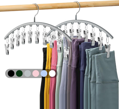 Legging Organizer for Closet, Metal Yoga Pants Hanger with Rubber Coated, 2 Pack with 10 Clips, Grey