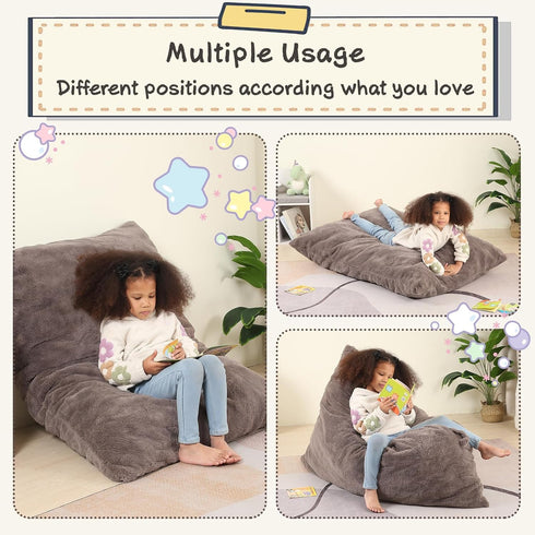 3-in-1 35" 50" 10", MOMCAYWEX Kids Bean Bag Chair, Gaint Pillow Mattress for Kids, x x Dark Brown
