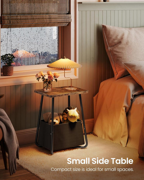 TBZ13BF CHOEZON Small Nursery Side Table with Removable Fabric Basket, Compact End Table for Small Spaces, Space-Saving