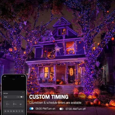 300 98FT Dimmable Brizled Smart Halloween Lights, LED Orange & Purple Color Changing String Lights APP & Voice Control