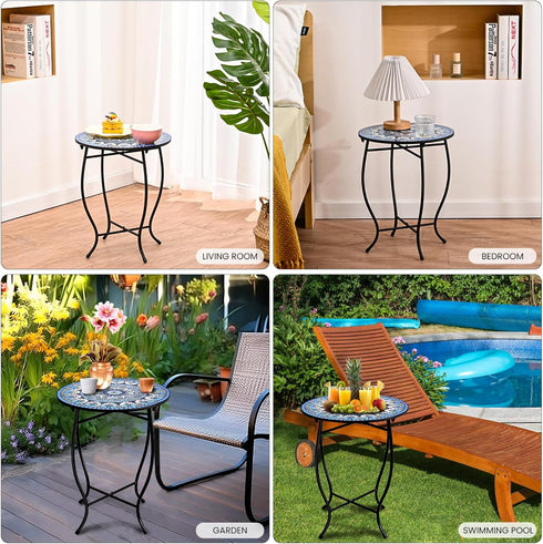 Aonagi Table,14" Metal Outdoor Side Diameter Round Plant Stand for Flower Pots Vase Home Decor, Weather Resistant Patio