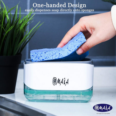 OMAIA 2-in-1 Dish Soap Dispenser with Sponge Holder - Smart Kitchen Organizer for Sink Countertop