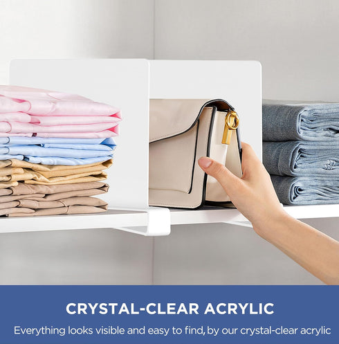 6 Closet Closet HBlife Pcs White Acrylic Shelf Dividers, Vertical Purse Organizer for Perfect for Sweater, Shirts