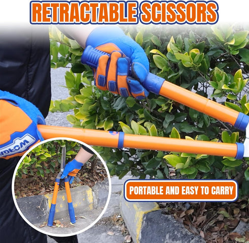 WPR1E95 Hedge Clippers with Adjustable Length Handle and Wavy SK-5 Steel Blade for Pruning Bushes and Borders
