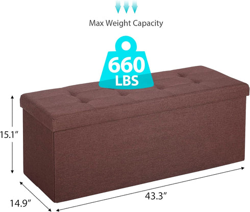 43Inches 660 lbs, ZenStyle Storage Ottoman Bench, Folding Footrest Padded Seat, Storage Chest Long Shoes Bench