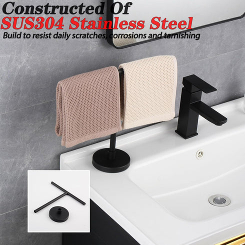 GERZWY Modern Hand Towel Holder Tree Rack Free Standing SUS 304 Stainless Steel Towel Ring, Matte Black DZY06-BK