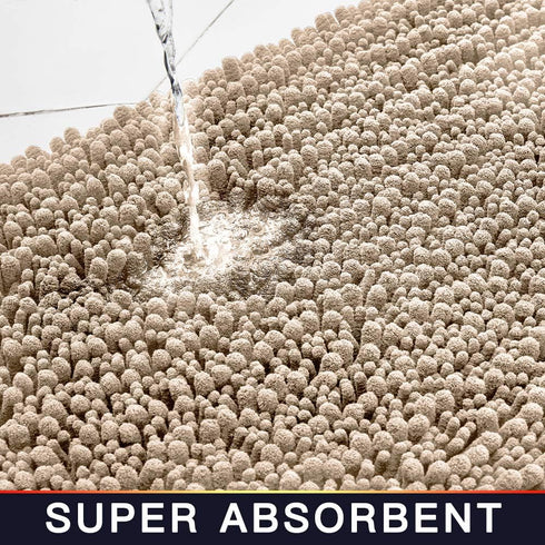 Walensee Non Slip Bathroom Rug (32x20 Inch Beige), Water Absorbent Super Soft Shaggy Chenille Mat