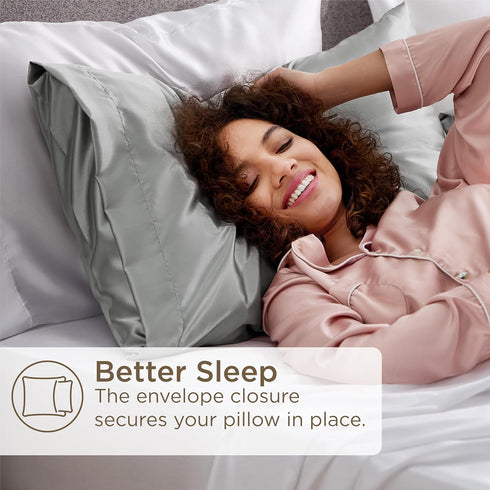 Bedsure Satin Pillowcase Set of 2 for Hair and Skin, Queen, Silver Grey, 20x30 Inches