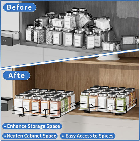 Pull Out Spice Rack, Slide Out Organizer for Kitchen and Pantry, Fits Spices, Sauces, Canned Food