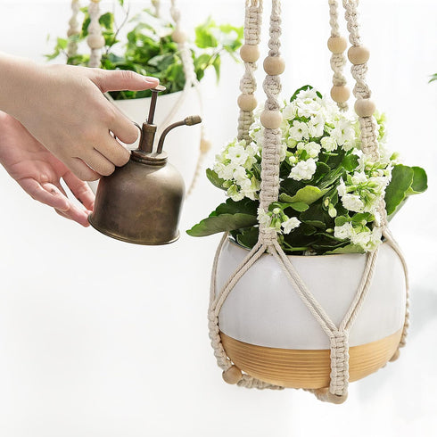 35 Inch, Set 1 Mkono Macrame Plant Hanger Indoor Hanging Planter Basket with Wood Beads Decorative Flower Pot Holder No