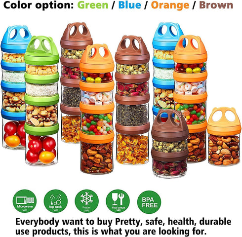 4 31oz SELEWARE Portable Stackable Food Storage Containers for Snacks Formula Powder and Drinks Twist Lock System