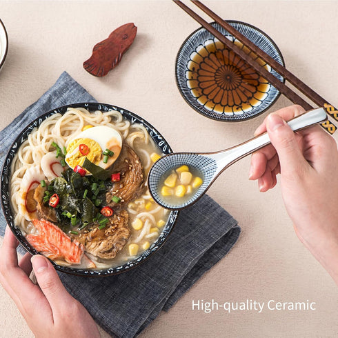 Asian Soup Spoons Set of 4, Ceramic Pho Spoons, Chinese Dumpling and Japanese Soup Spoons