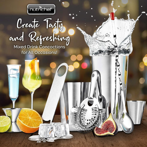 NutriChef Mixology Bartender Cocktail Shaker Set - 15 Piece Essential Martini Making Kit