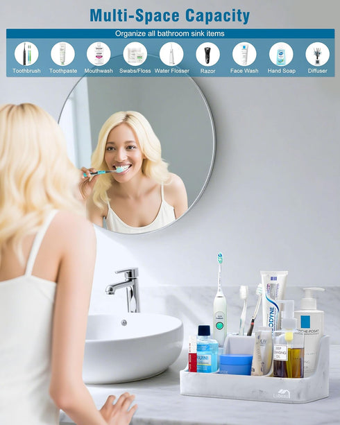 6 Countertop Electric Toothbrush Holder with Instant-Dry & Slots | Upgrade Heavy-Duty Large Organizer with Cable Holes