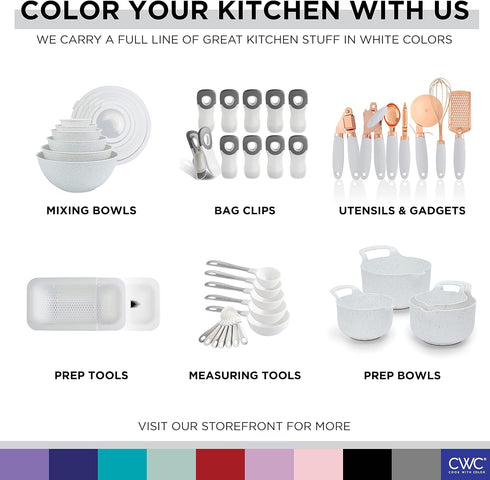 COOK WITH COLOR Silicone Cooking Utensils, 5 Pc Kitchen Utensil Set, Easy to Clean Silicone Kitchen Gadgets - White and