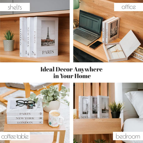 ULIFEECO Set 3 Fake Books for Decoration - of Decorative Books for Home Decor (London/Paris/New York), Faux Books
