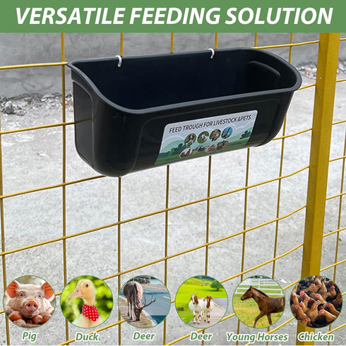 6 5 PCS Black Goat Feeder Hanging Pig Feeder with Clips Quart Chicken Feeder Trough Poultry Feeder Hanging Goat Mineral