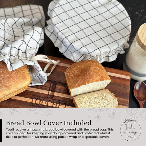 Set Reusable Linen Bread Bags with Bowl Cover - Homemade Bread Storage & Proofing Cover