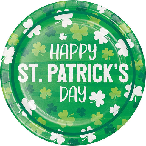 St Patrick's Day Paper Plates and Napkins | Green Shamrock Print Tableware | Bulk Disposable Party Supplies