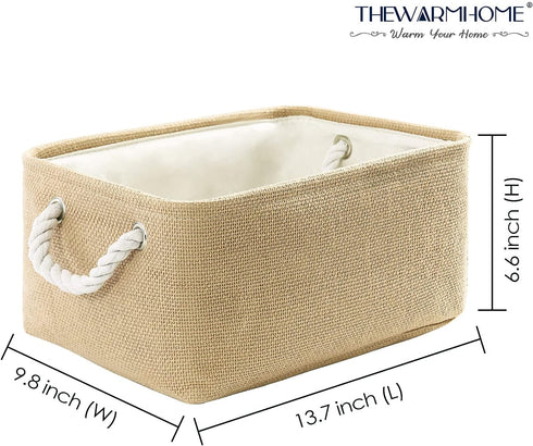 TheWarmHome Decorative Basket Rectangular Fabric Storage Bin with Handles for Clothes (Beige)