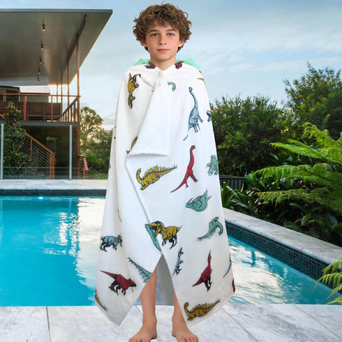 8Years 100% VOOVA & MOVAS Dinosaur Hooded Towels for Teens & Big Kids Up | Soft, Absorbent Cotton Towel Wrap for Boys |