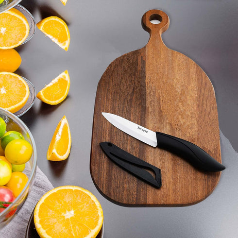 Paring Knife with Large Handle, Super Sharp 4 Inch Ceramic Blade, Rust Proof Stain Resistant, ABS Handle, Black