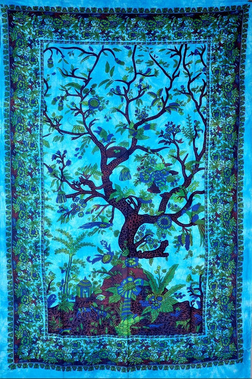 The Boho Street Twin Size Indian Bohemian Wall Art - Turquoise Tree of Life Mandala Tapestry, 52x82 Inches