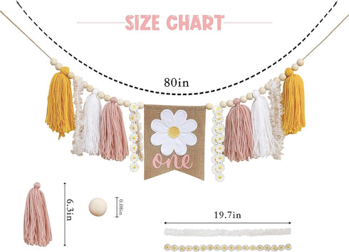 1st Daisy Garland Highchair Banner - Birthday Party Decorations,Girl Birthday Decor Cake Smash,Tassel Daisy One High