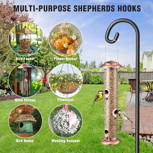 Surprizo 5 Shepherd Hook for Outdoor, Heavy Duty Bird Feeder Pole with Prong Base, Adjustable Height Bird Feeder Stand