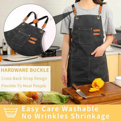 Tosewever Canvas Cross Back Chef Cotton Aprons for Men Women with Large Pockets for Cooking