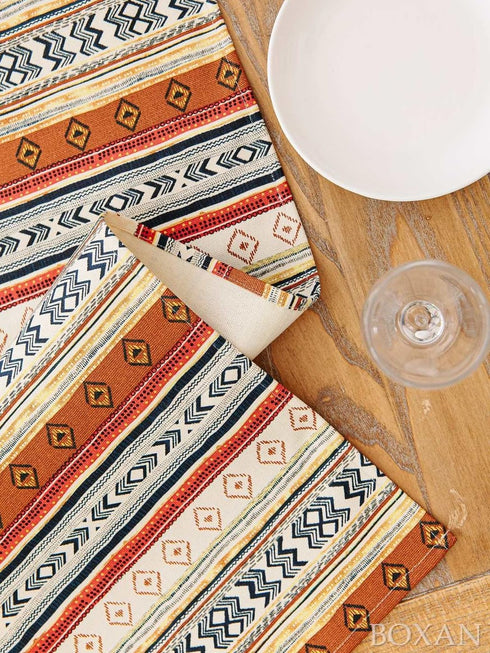 BOXAN Antique Southwestern Native Design Table Runner Cloth, Boho Cotton Geometric Striped Pattern for Home Decor (12 X