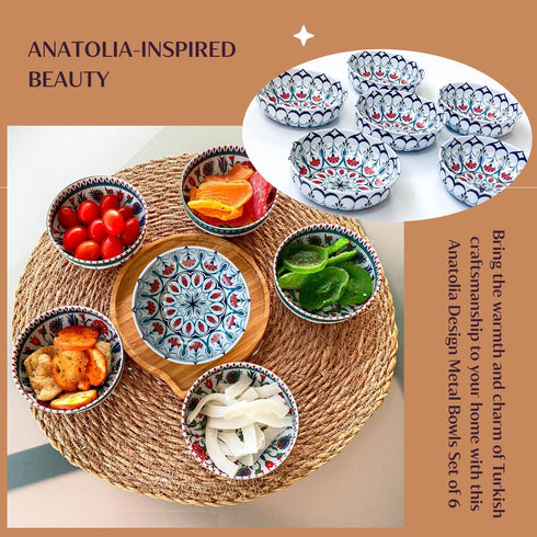 novamem since 2024 6 Pack 3.74 inch NOVAMEM Metal Snack Bowls Small Sauce Bowls with Mediterranean Design Ideal