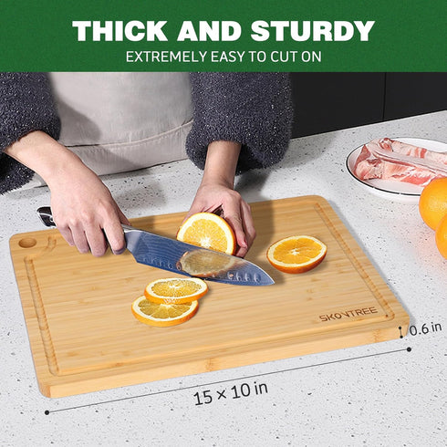 Bamboo Cutting Boards for Kitchen - Chopping Boards with Juice Grooves and Easy Grip Handles for Meat, Vegetables